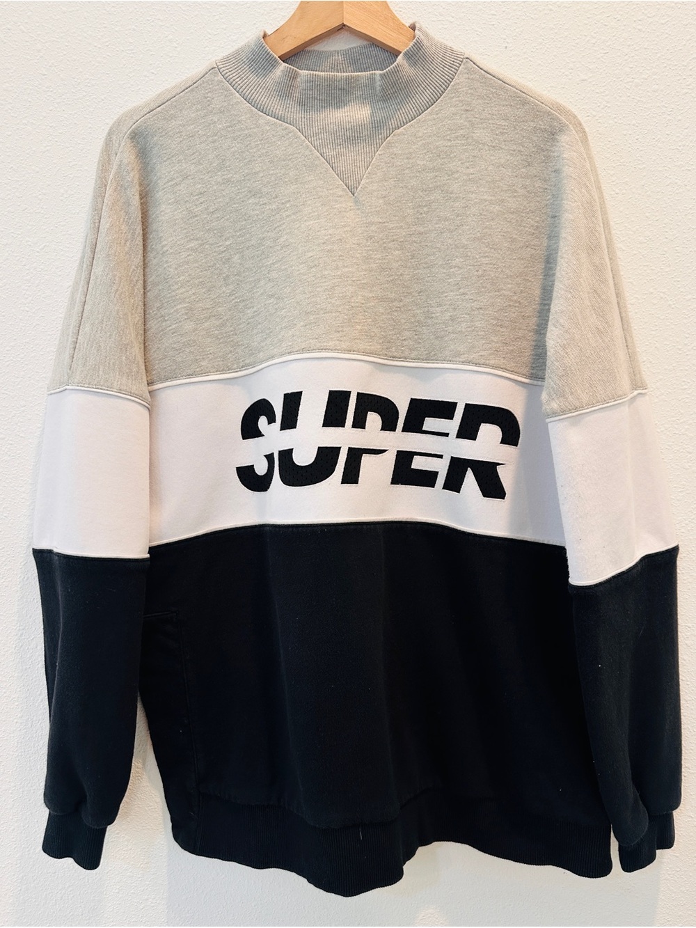 Superdry Unisex Colorblock Crewneck Sweater - Gray, White, Black